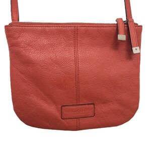 Tignanello Leather Orange Red Crossbody Purse Bag 3 Pockets Minimalist Boho